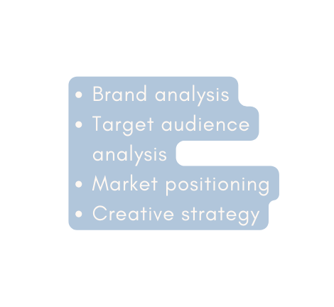 Brand analysis Target audience analysis Market positioning Creative strategy